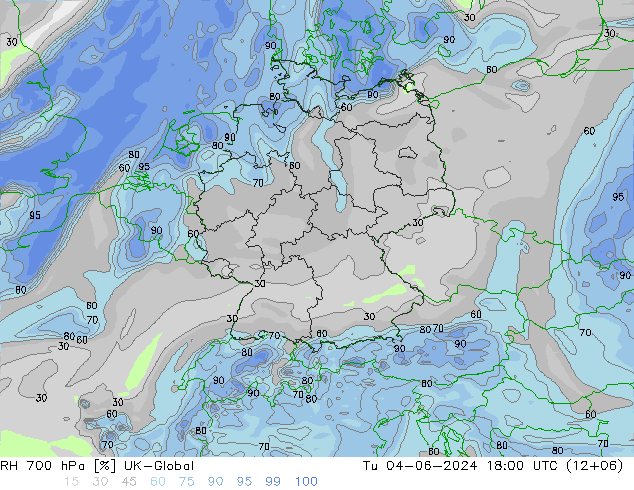 RH 700 hPa UK-Global Út 04.06.2024 18 UTC