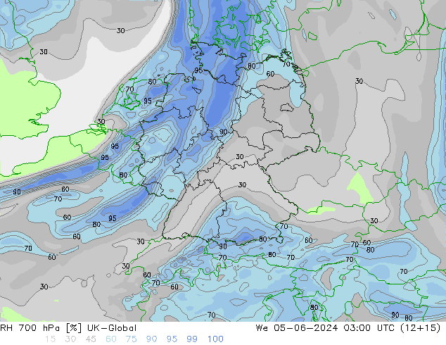 Humedad rel. 700hPa UK-Global mié 05.06.2024 03 UTC