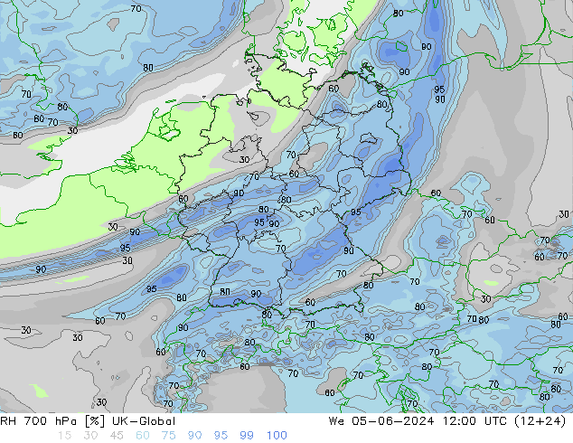 RH 700 hPa UK-Global Mi 05.06.2024 12 UTC