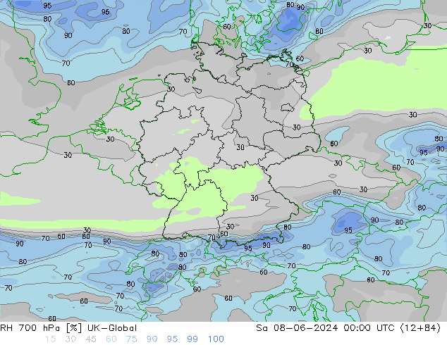 RH 700 hPa UK-Global sab 08.06.2024 00 UTC