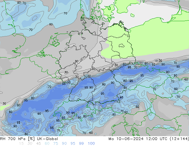 RH 700 hPa UK-Global Mo 10.06.2024 12 UTC