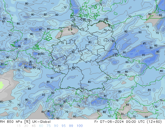 RH 850 hPa UK-Global pt. 07.06.2024 00 UTC