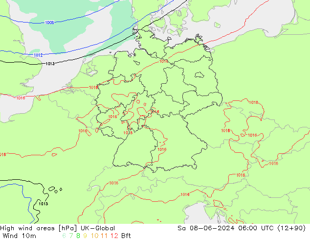 High wind areas UK-Global Sáb 08.06.2024 06 UTC