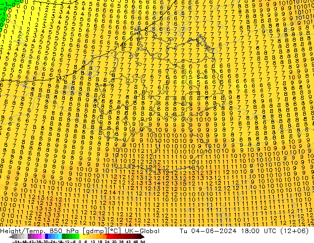 Yükseklik/Sıc. 850 hPa UK-Global Sa 04.06.2024 18 UTC