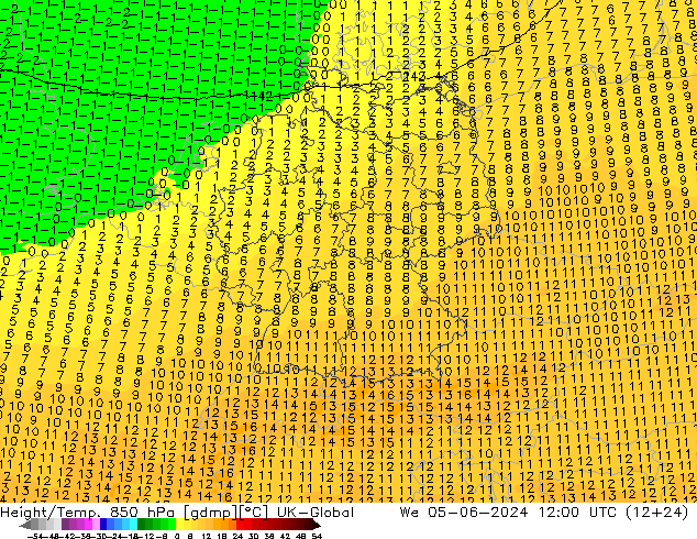 Height/Temp. 850 гПа UK-Global ср 05.06.2024 12 UTC