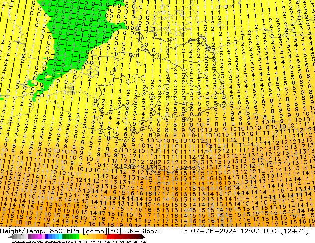 Height/Temp. 850 hPa UK-Global  07.06.2024 12 UTC