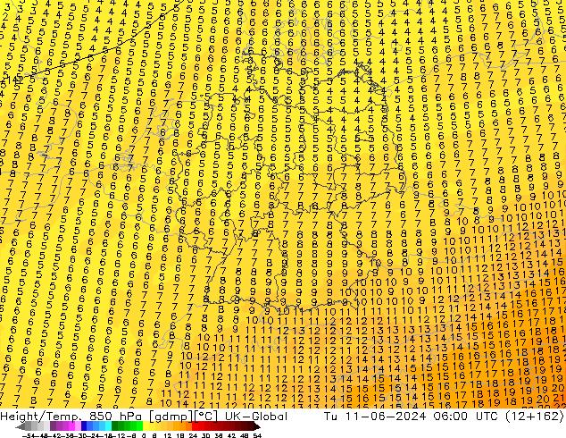 Yükseklik/Sıc. 850 hPa UK-Global Sa 11.06.2024 06 UTC