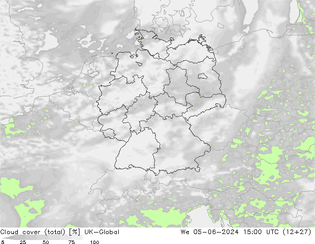 Cloud cover (total) UK-Global We 05.06.2024 15 UTC