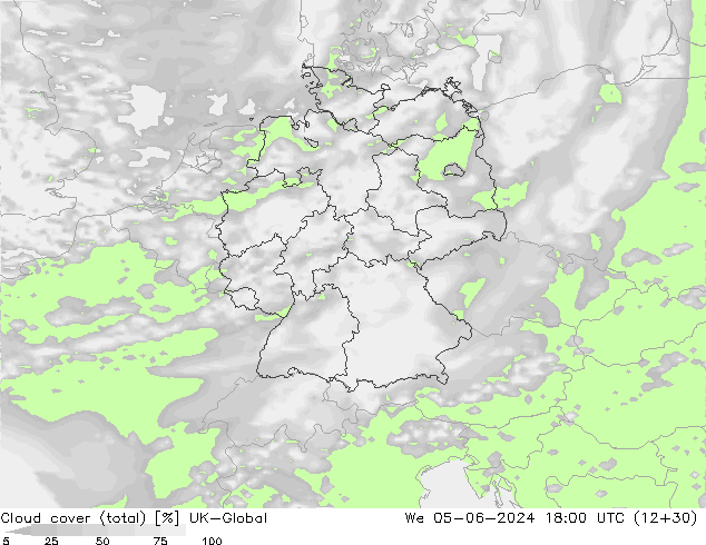 Nuages (total) UK-Global mer 05.06.2024 18 UTC