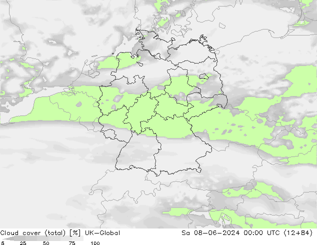 Nuages (total) UK-Global sam 08.06.2024 00 UTC