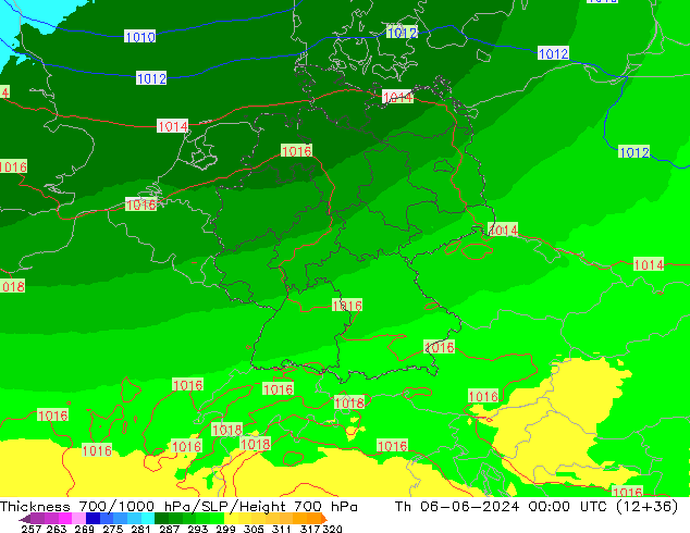 700-1000 hPa Kalınlığı UK-Global Per 06.06.2024 00 UTC