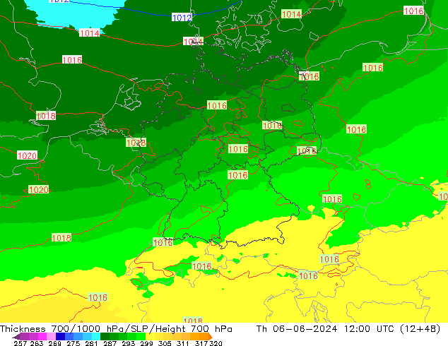 Thck 700-1000 hPa UK-Global  06.06.2024 12 UTC