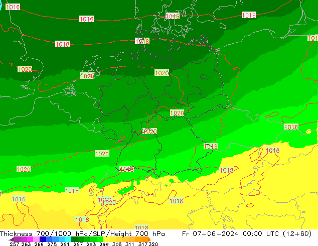 Schichtdicke 700-1000 hPa UK-Global Fr 07.06.2024 00 UTC