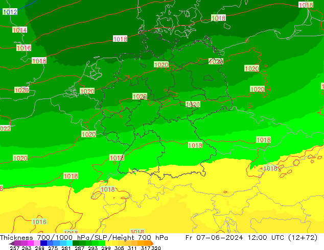 Thck 700-1000 hPa UK-Global Fr 07.06.2024 12 UTC