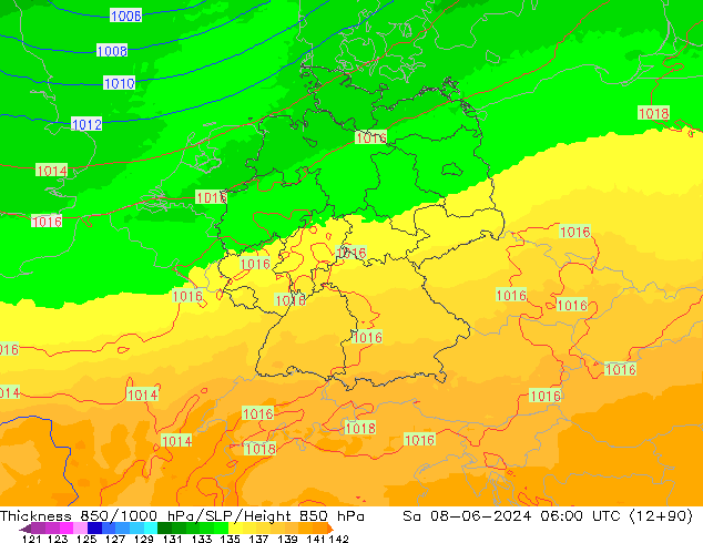 Thck 850-1000 гПа UK-Global сб 08.06.2024 06 UTC