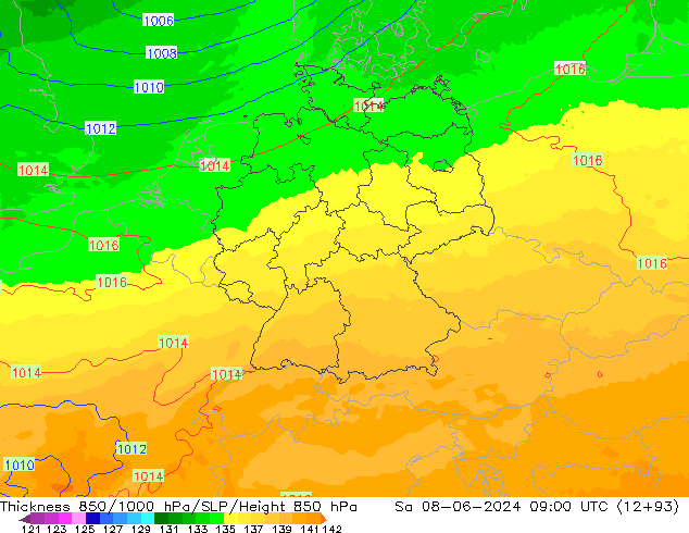 Thck 850-1000 hPa UK-Global Sa 08.06.2024 09 UTC