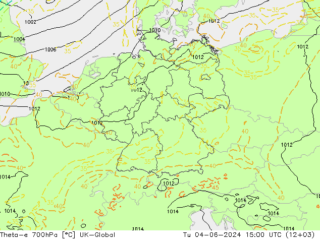 Theta-e 700hPa UK-Global Út 04.06.2024 15 UTC