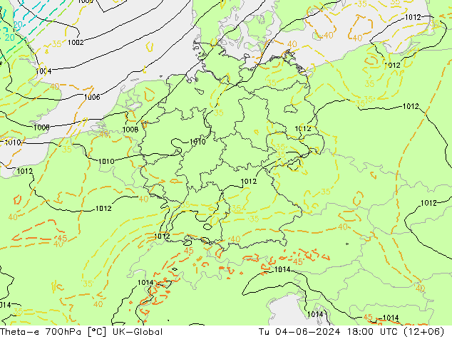 Theta-e 700hPa UK-Global mar 04.06.2024 18 UTC
