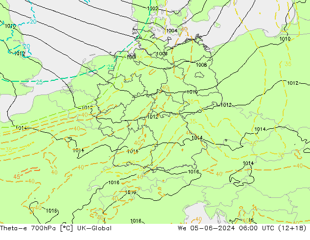 Theta-e 700hPa UK-Global Qua 05.06.2024 06 UTC