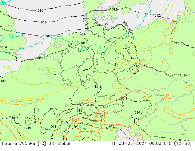 Theta-e 700hPa UK-Global do 06.06.2024 00 UTC