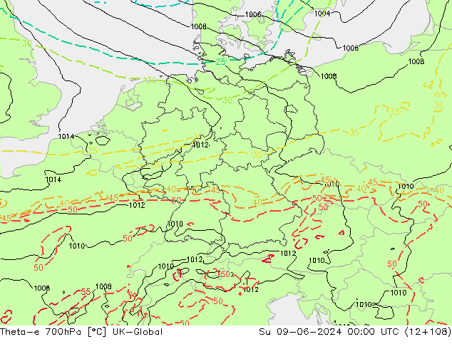 Theta-e 700hPa UK-Global Su 09.06.2024 00 UTC
