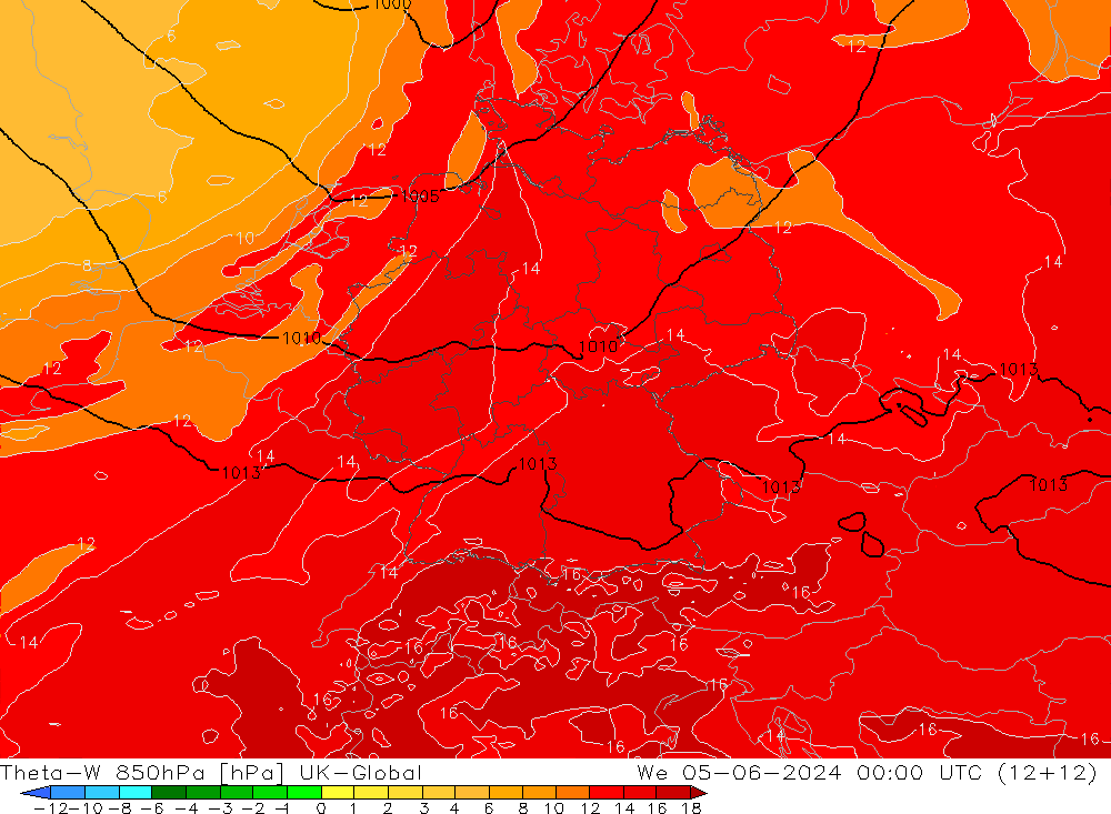 Theta-W 850hPa UK-Global Mi 05.06.2024 00 UTC