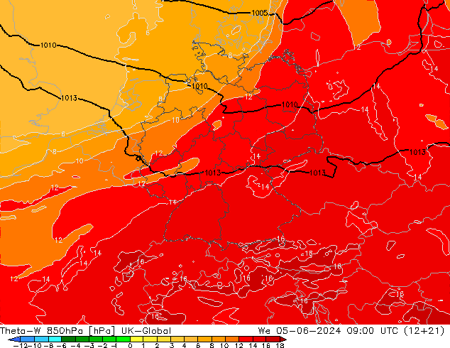 Theta-W 850hPa UK-Global mer 05.06.2024 09 UTC