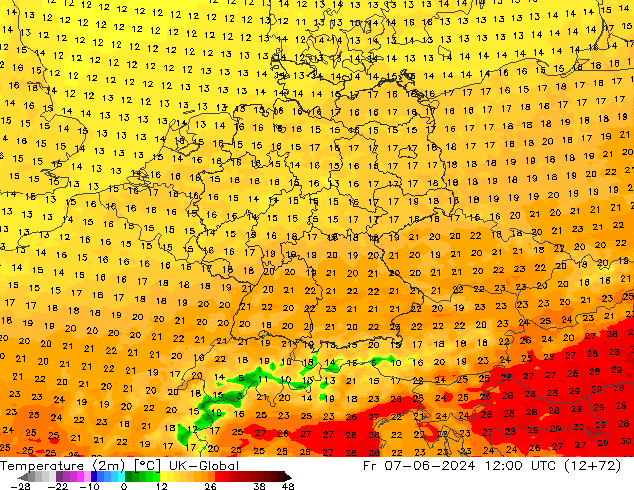 Temperatura (2m) UK-Global ven 07.06.2024 12 UTC