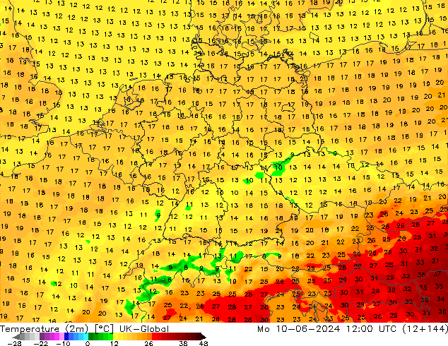 température (2m) UK-Global lun 10.06.2024 12 UTC
