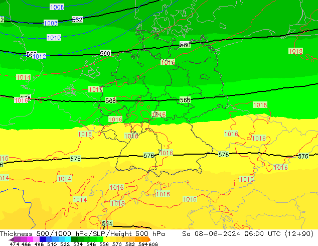 Thck 500-1000hPa UK-Global Sa 08.06.2024 06 UTC