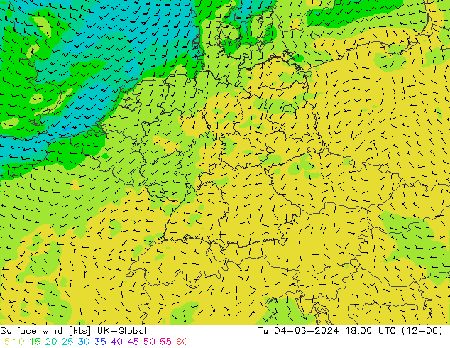 Viento 10 m UK-Global mar 04.06.2024 18 UTC