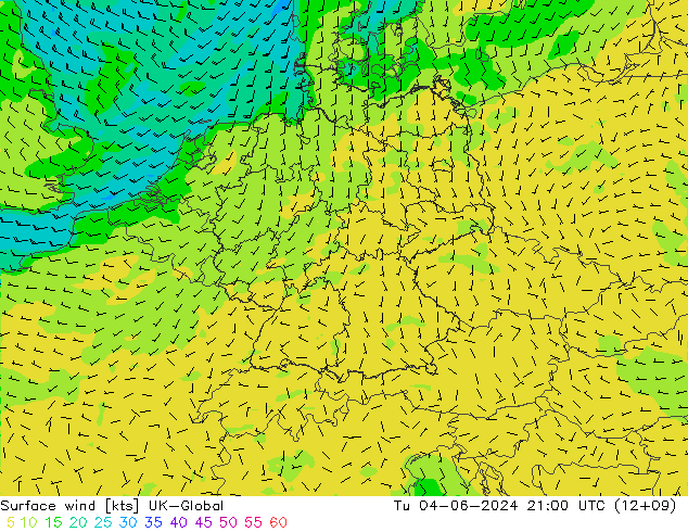 Vento 10 m UK-Global mar 04.06.2024 21 UTC