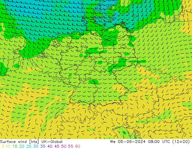 Surface wind UK-Global St 05.06.2024 08 UTC