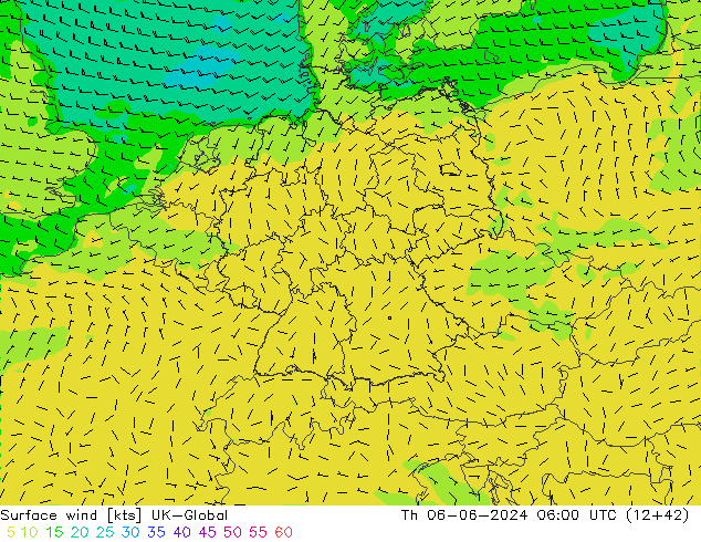 Surface wind UK-Global Th 06.06.2024 06 UTC