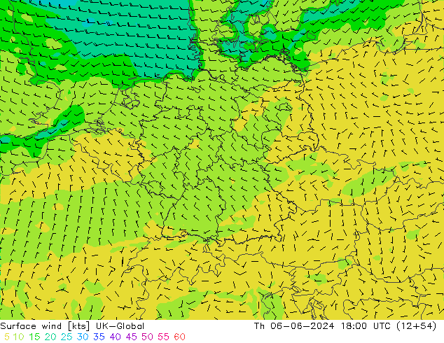 Surface wind UK-Global Čt 06.06.2024 18 UTC