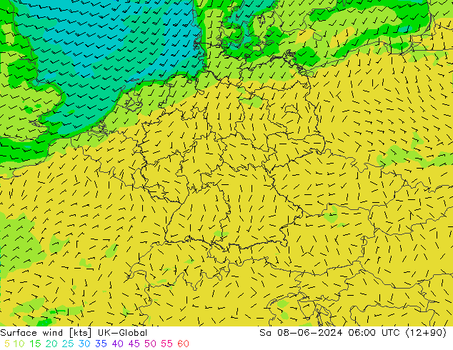 Surface wind UK-Global Sa 08.06.2024 06 UTC