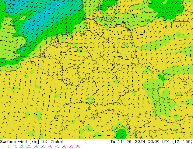 Viento 10 m UK-Global mar 11.06.2024 00 UTC