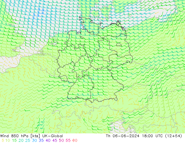 Wind 850 hPa UK-Global Th 06.06.2024 18 UTC