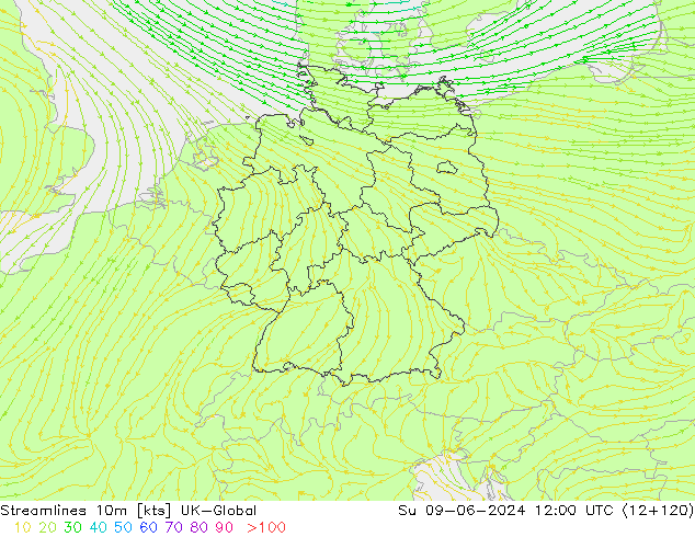 Stromlinien 10m UK-Global So 09.06.2024 12 UTC