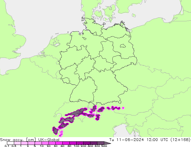 Snow accu. UK-Global Tu 11.06.2024 12 UTC