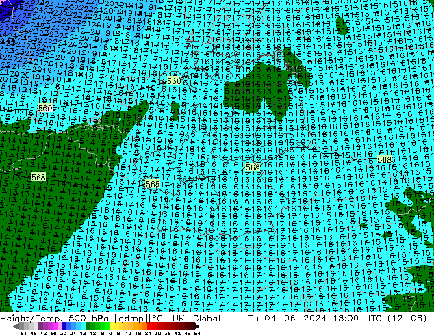 Yükseklik/Sıc. 500 hPa UK-Global Sa 04.06.2024 18 UTC