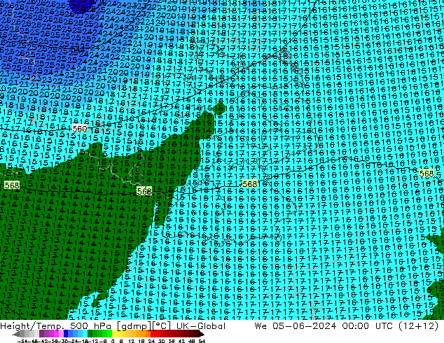 Height/Temp. 500 hPa UK-Global We 05.06.2024 00 UTC