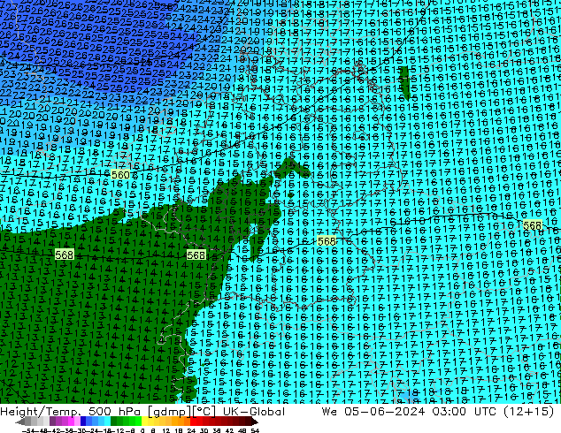 Height/Temp. 500 hPa UK-Global We 05.06.2024 03 UTC