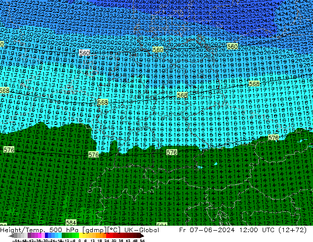 Height/Temp. 500 hPa UK-Global Sex 07.06.2024 12 UTC