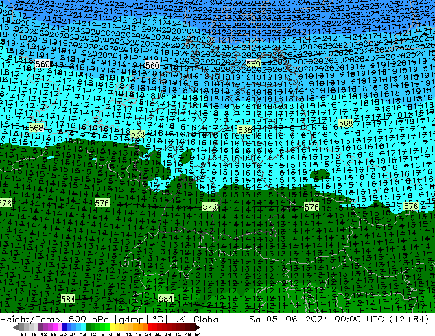 Height/Temp. 500 hPa UK-Global So 08.06.2024 00 UTC