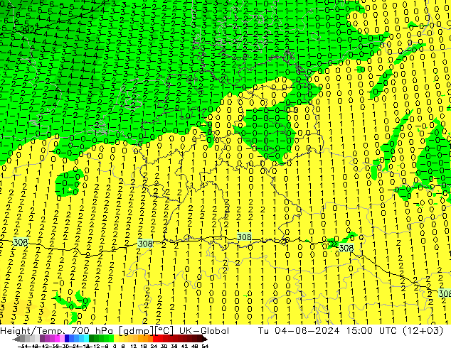 Yükseklik/Sıc. 700 hPa UK-Global Sa 04.06.2024 15 UTC