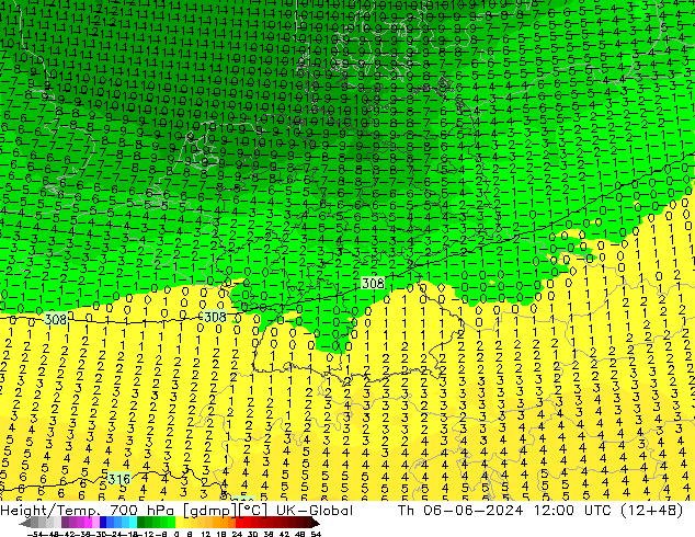 Yükseklik/Sıc. 700 hPa UK-Global Per 06.06.2024 12 UTC