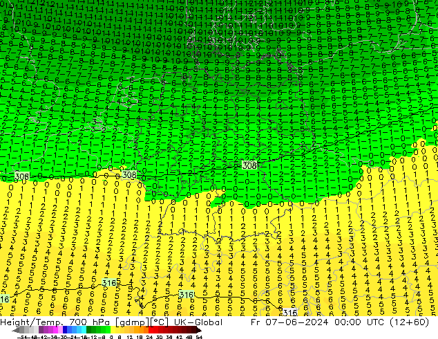 Height/Temp. 700 hPa UK-Global Fr 07.06.2024 00 UTC