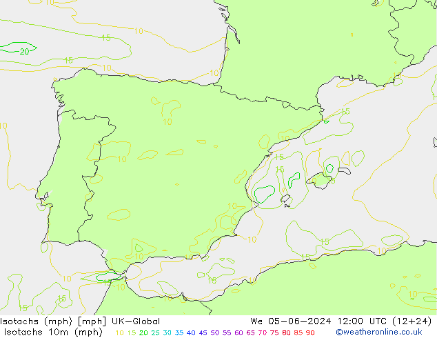 Isotachen (mph) UK-Global wo 05.06.2024 12 UTC