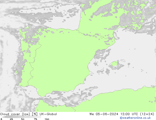 Bewolking (Laag) UK-Global wo 05.06.2024 12 UTC